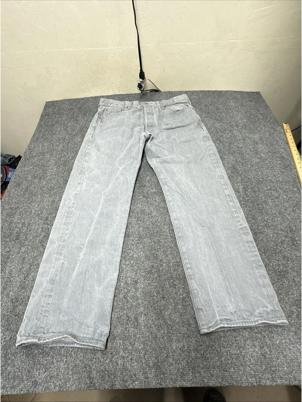 LEVIS 501 Jeans 40x32 Gray Light Wash Button Fly Denim Pants Straight Western